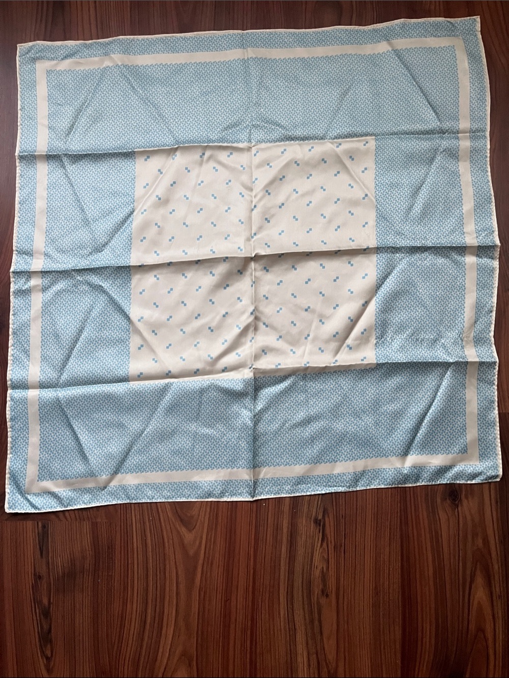 Light Blue and Cream Women's Silk Scarf - Classic Square Wrap
